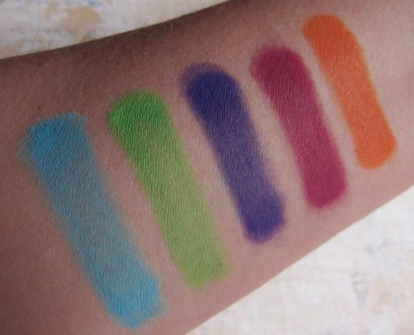All shades swatched over primer, with 4+ passes of each color